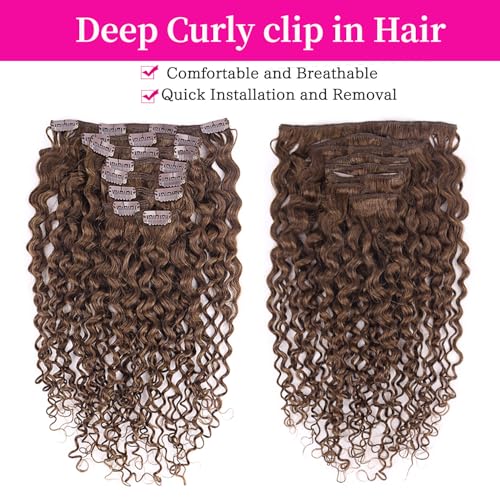 Wepwcod Curly Clip in Hair Extensions Real Human Hair 8Pcs With 18 Clips Clip in Hair Extensions for Women Curly Clip ins Soft & Natural 120g (Brown-JC, 16 inch) - Image 2