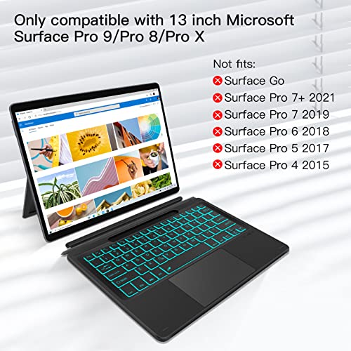 Xiwmix Type Cover For Microsoft Surface Pro 9/Pro 8/Pro X 13 Inch, Portable Bluetooth 5.1 Wireless 7-Color Backlit Surface Pro 9/8/X Keyboard With Touchpad/Pencil Holder/Built-In Rechargeable Battery #TOP1