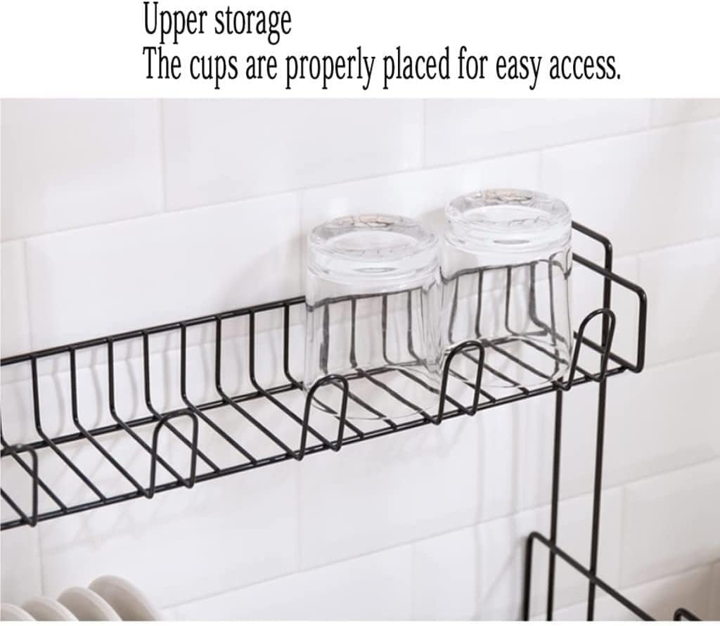 Dish Drying Rack Tableware Holder Metal Modern Dish Racks with Detachable Drainboard Utensil Holder, Cup Holder for Kitchen Counter Storage for Kitchen Drying Rack Kitchen(White)
