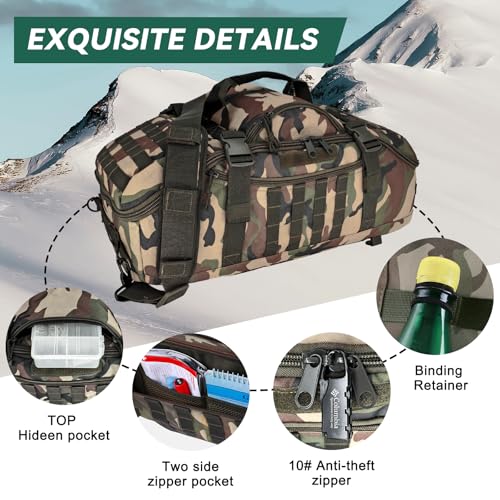 Image of Hannibal Tactical 65L Large Duffle Bag, 3-in-1 Tactical Backpack MOLLE Pack for Gym, Sports, Outdoor, Woodland