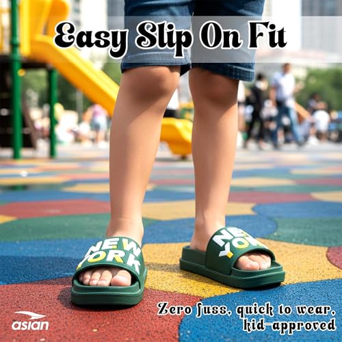 Image of ASIAN Slider-75 Kids Slippers | Lightweight, Soft Cushioning, Anti-Slip Grip for Daily & Travel Wear | Ideal for Boys & Girls Olive