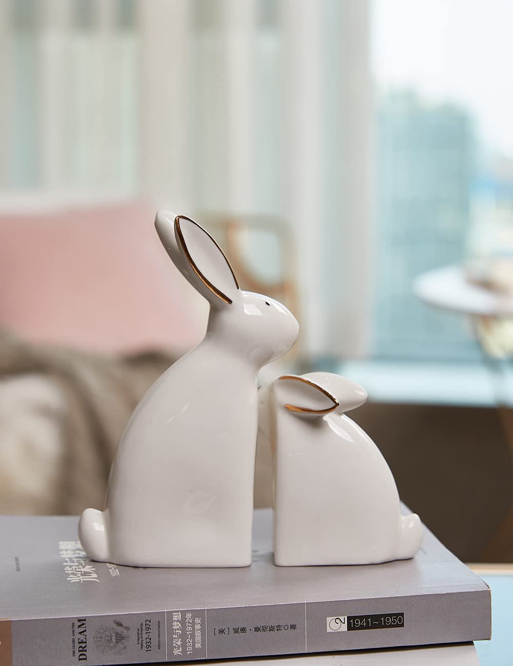 SEINHIJO 2pcs Lapin Décor Statue Arts Animal Décoration Cadeau Moderne Figurine Sculpture Maison Statue Céramique 15cm
