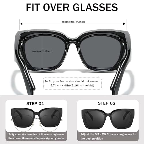 Image of SIPHEW Mirrored Sunglasses Polarized Fit Over Glasses for Women - Trendy Large Square w UV400 Protection Sun Glasses