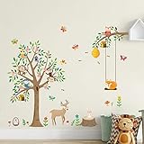 decalmile Pegatinas de Pared Animales del Bosque Árbol Vinilos Decorativos Mono Ciervo Búhos Adhesivos Pared Habitación Infantiles Bebés Guardería Dormitorio (H:82cm)