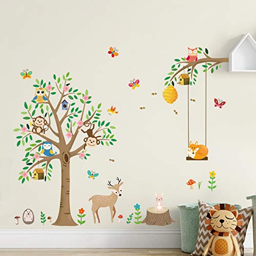 Stickers Muraux Animaux Forêt – Ours Renard Cerf Arbre Branche – Décoration Chambre Bébé Enfant Pépinière