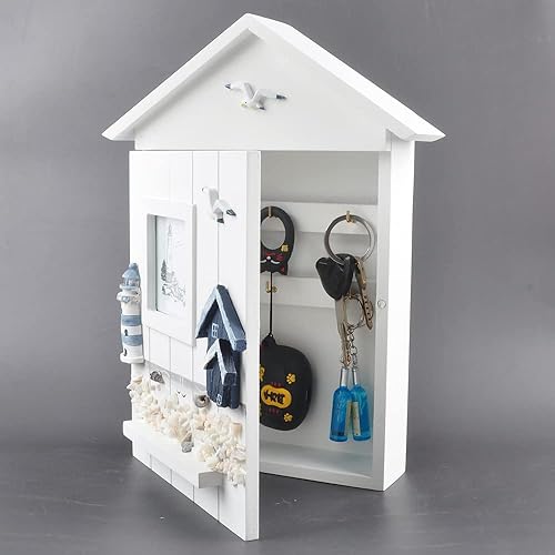 YOUUGIOR Gabinete de llaves de estilo mediterráneo, caja de almacenamiento colgante para llaves, decoración para entrada, pasillo, llavero (faro)