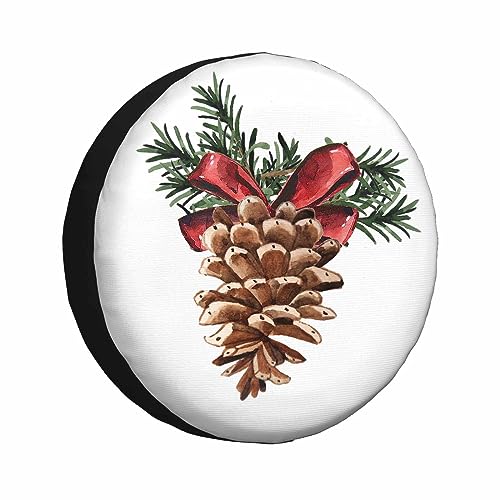 Image of Pine Cone Spare Tire Cover Hand Drawn Watercolor Christmas Day Decoration Botanical Weatherproof Universal Wheel Protectors Camper Tire Covers for Trailer Rv Travel(17 inch)
