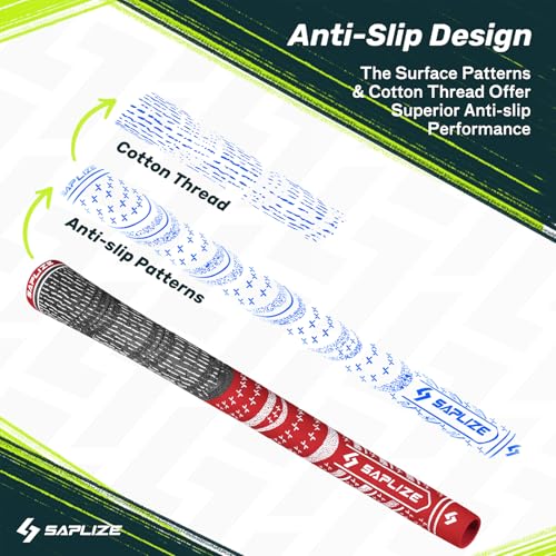SAPLIZE Cross Cord Golf Grips Set of 13 Grips with Tape or Full Regripping Kit, Std/Mid/Jumbo, Low Taper Design, Multi-compound Hybrid, Anti-Slip Golf Club Grips, CL03 Series, Mid-Size, Red