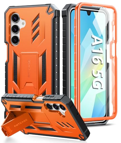 FNTCASE for Samsung Galaxy A16-5G Case: Military Grade Drop Proof Protection Mobile Cover with Kickstand | Matte Textured Rugged Shockproof TPU | Protective Sturdy Phone Case(Orange)
