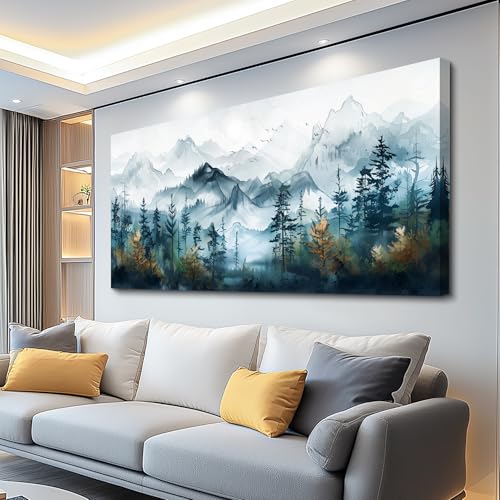 FUHAIHUA Large Wall Decor For Living Room Canvas Wall Art For Bedroom Office Decorations Hotel Room Mural Misty Forests Trees Wall Pictures Artwork Ink Landscape Painting Modern Home Decor 24x48 In