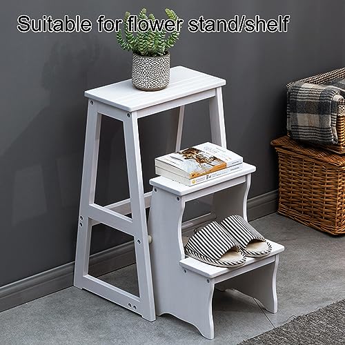 Taburete portátil y escalera plegable de madera para alcanzar estantes altos 5