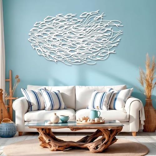 Celebra il dinamismo dell'oceano: valorizza il tuo spazio con questa decorazione murale raffigurante un banco di pesci. Caratterizzata da un design vorticoso e interconnesso di pesci, cattura l'energia e il movimento dell'oceano. Più che un semplice elemento decorativo, è un omaggio all'armonia della vita marina, aggiungendo un'atmosfera vivace e costiera a qualsiasi stanza.
