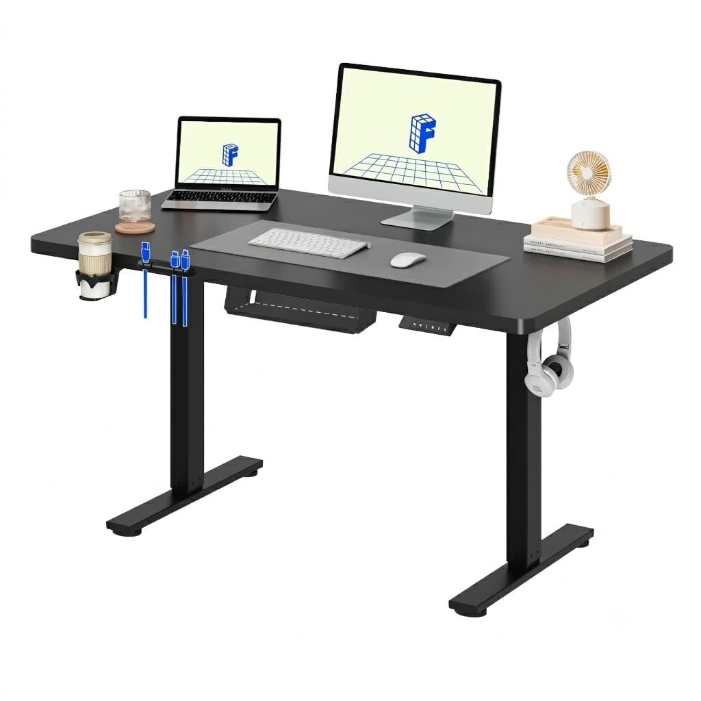 FLEXISPOT Scrivania Regolabile in Altezza 110×54 cm – Con Ganci e Piano Monoblocco, Scrivania Ergonomica con Display LED Altezza e Funzione Memoria