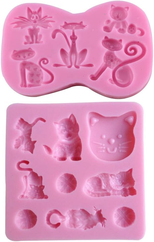 2Pcs/Set Little Cat Shape Silicone Fondant Mold KItty Kitten Chocolate Candy Gumpaste Mould Cupcake Cake Decorating Tools Polymer Clay Resin Mold