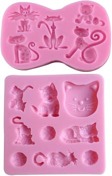 2Pcs/Set Little Cat Shape Silicone Fondant Mold KItty Kitten Chocolate Candy Gumpaste Mould Cupcake Cake Decorating Tools Polymer Clay Resin Mold
