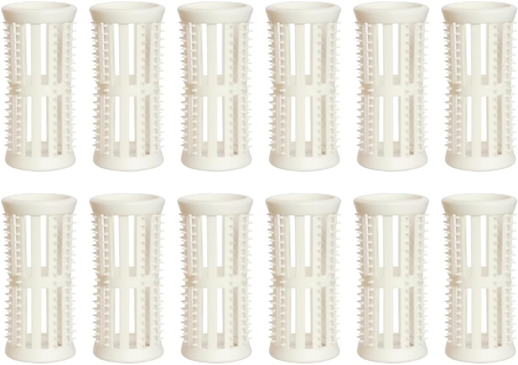 SKELOX Plastic Hair Rollers/ Curlers 12 x 30mm WHITE + Free Pins!