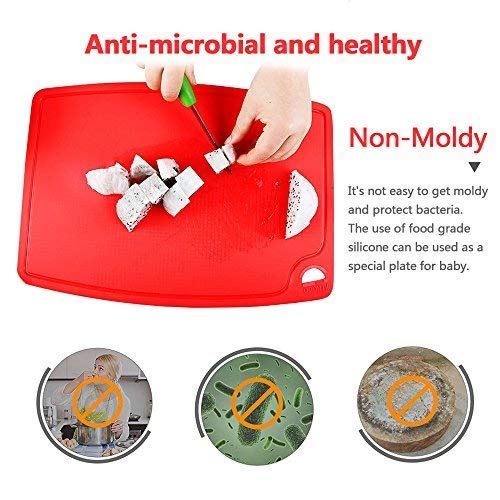 Liflicon Extra Large Thick Silicone Cutting Board 14.6'' X 10.43'' Chopping Board Flexible Cutting Mats Dishwasher Safe-Red #TOP4