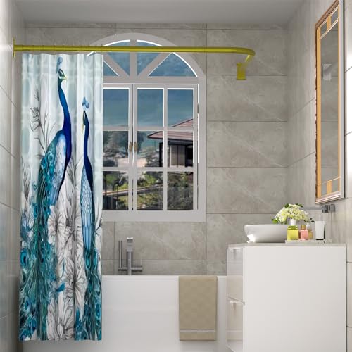 Sikaiqi L-förmiger Duschvorhang, Eckstange, Badezimmer, Badewanne, Eck-Duschvorhangstange für große Größe, 70 x 160 cm, goldfarben, mit 12 Haken