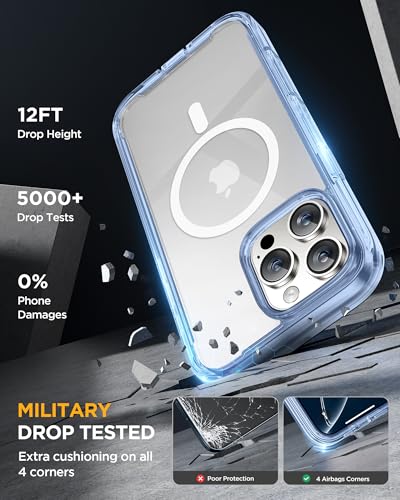 Image of Miracase Magnetic for iPhone 16 Pro Case Full-Body Phone with Built-in Glass Screen Protector, [Compatible with MagSafe] Military Drop Proof 16 Pro Cover Bumper 6.3 inch, Clear Blue