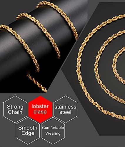 Giftall 2Mm Rope Chain Necklace Stainless Steel Twist Rope Chain Necklace For Men Women 18 Inches 18K Real Gold Plated #TOP2