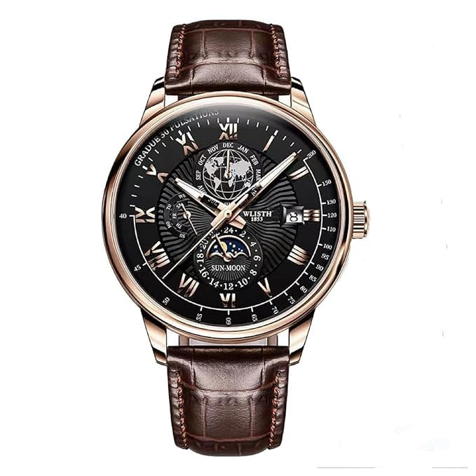 Image of Oligitdi Mens Watches Chronograph Quartz Date Calendar Stainless Steel Waterproof Luminous Business Wrist Watch (Brown)