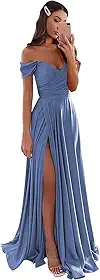 Vestidos femininos de cetim para madrinha de casamento com fenda em cetim, vestidos formais longos para formatura e festa à noite com bolsos PRY184