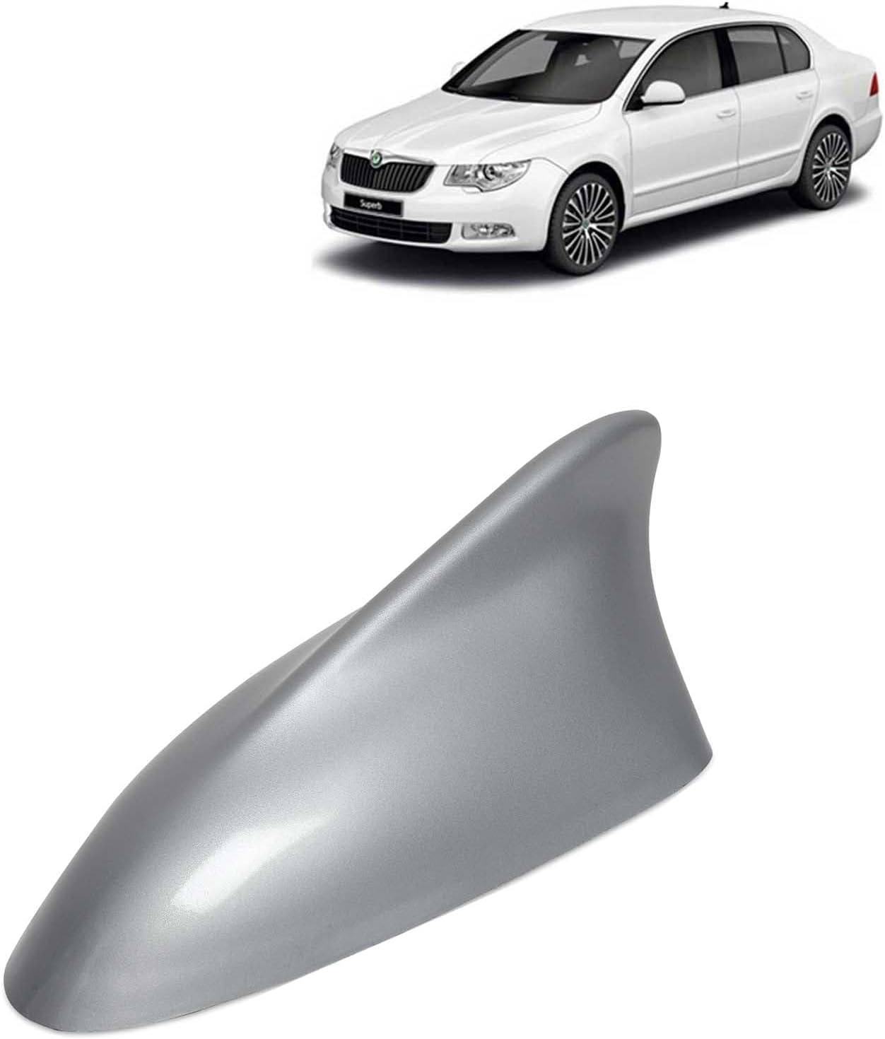 Kingsway Shark Fin Antenna Roof Aerial Base AM FM Redio Signal, Replace Existing Car Antenna, Waterproof Rubber Ring with ABS Body, Universal Fit for Skoda Superb 2008-2015, 1 Piece - Silver