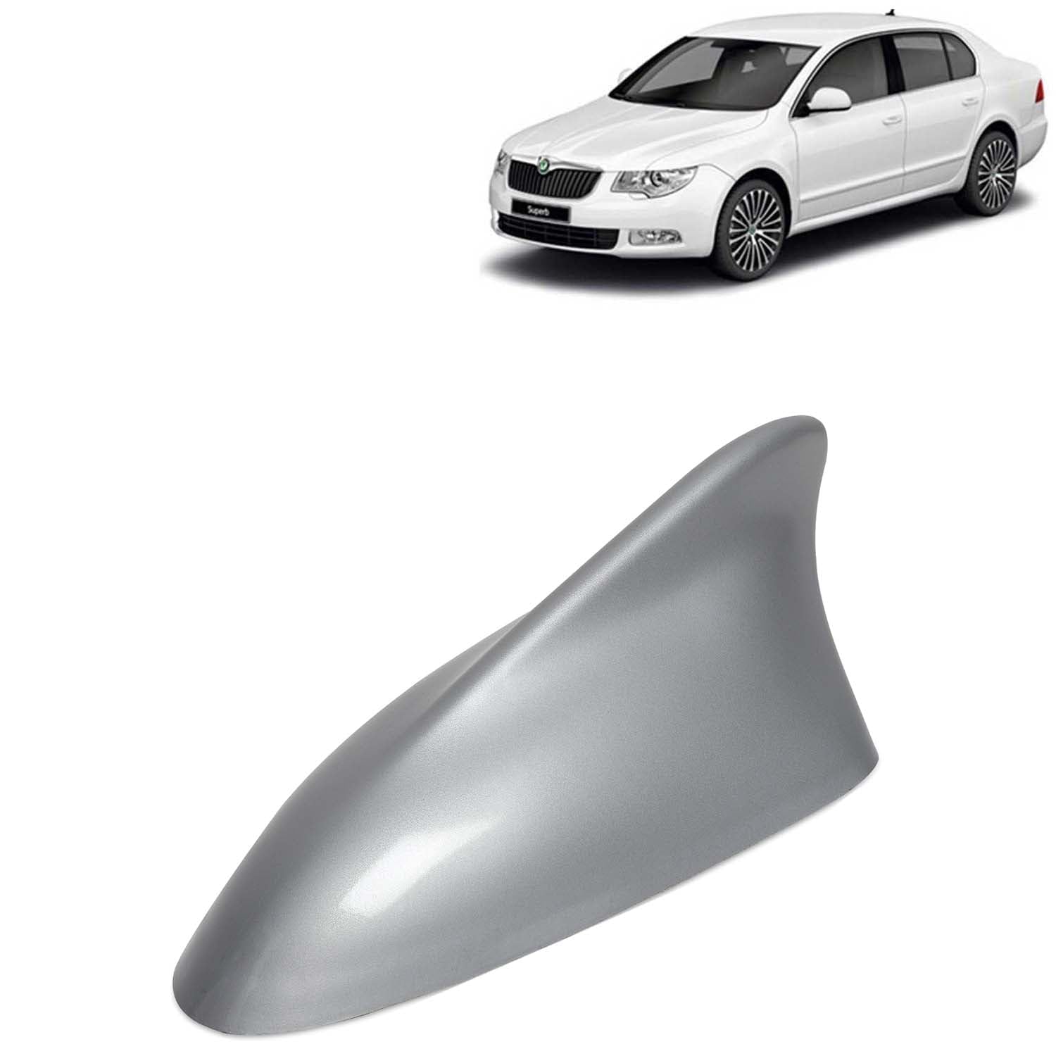 KINGSWAY Accessories Shark Fin Car Antenna Universal Size and Compatible with Skoda Superb Year 2008 to 2015, Car Radio FM AM, DIY Easy Replacement Original Car Antenna, 1 Piece, Silver Color