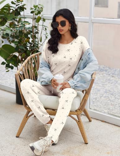 Ekouaer Womens Pajamas Set Long Sleeve Loungewear Soft Joggers with Pockets - image 4