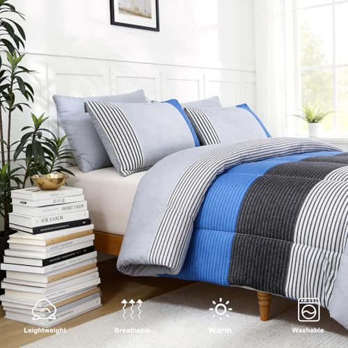 Couette réversible lit simple XL patchwork bleu ultra douce