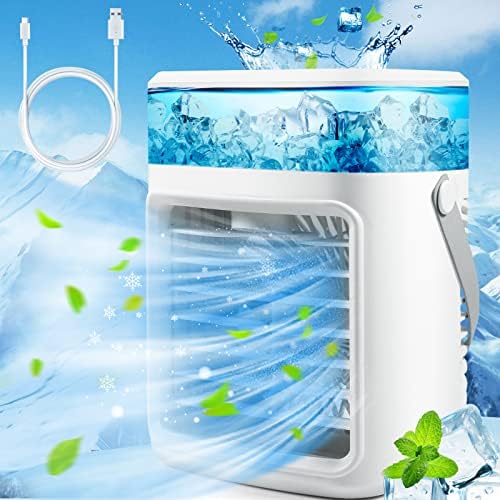 Portable Air Conditioner, Rechargeable Personal Evaporative USB Air Cooler Fan, Mini Air Conditioner with 3 Speeds 7 Colors, Humidifier Misting Unit for Bedroom, Dorm, Camping, Office, Travel