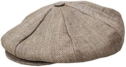 Emstate Linen 8 Panel Applejack Newsboy Cap Made in USA Many Solid Colors and Patterns (Brown Herringbone)