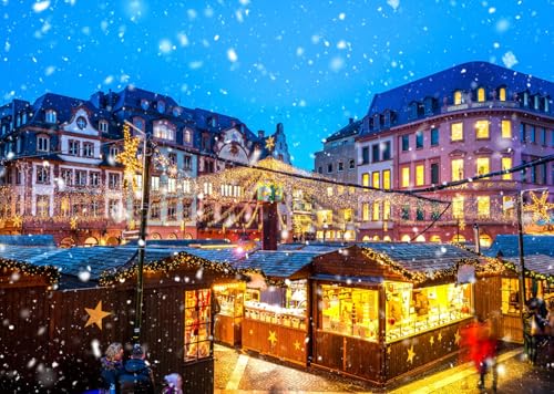 Fond marché de Noël en bois toile décorative pour souvenirs d'hiver