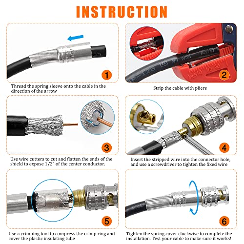 KUOQIY 15 Stücke BNC-Koaxialstecker, RG59 RG6 Lötfreie Koaxialkabel Stecker Messing Schraubanschluss Adapter für Q9-Stecker auf RG59-Koaxialkabel, für CCTV-Kamera, mit Schraubendreher
