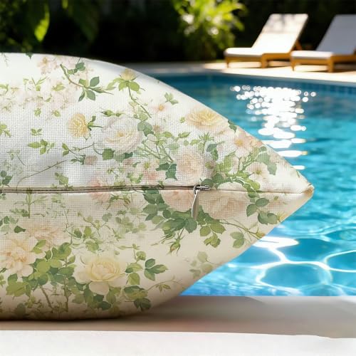 Taie d'oreiller extérieure imperméable beige 35x35cm botanique