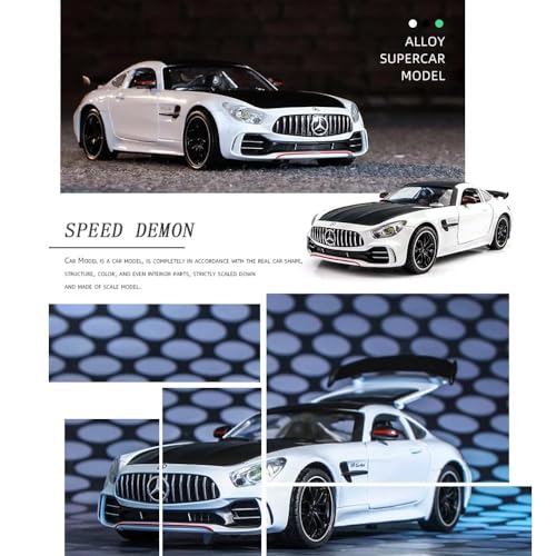 Image of Invite Enterprise Exquisite Car Model 1:24 Mrcedes Benz Amg Gtr Toy Cars Model Car, Zinc Alloy Pull Back Toy Car With Sound And Light For Kids Boy Girl Gift (1:24 Amg Gtr - White)