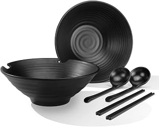 YTLEMON Ramen Bowls Set of 2 - Picnic Plastic Bowl 1100 ml / 37 Ounces Capacity Ideal for Mixing Noodle Salad Pasta Dinnerware Punch Bowl with Chopsticks and Spoon Men and Women Gifts Ideas