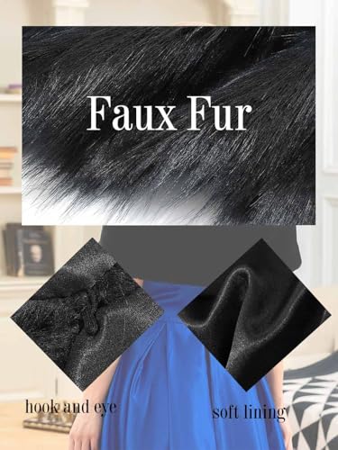 Aukmla Women Wedding Faux Fur Shawls and Wraps Bridal Fur Cape Stole Bridesmaid Bride Winter Cover Up with Rhinestones Brooch4