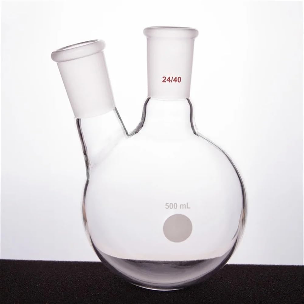 Laborglaswaren Dickwandige, schräge Flasche mit zwei Hälsen, Form eines Zweihalskolbens, Fassungsvermögen 500 ml, Borosilikatglas, F41(500mL-F414509)