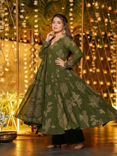 Image of ANNI Designer Women's Viscose Blend Umbrella Style Printed Kurta Palazzo with Dupatta | Stylish Kurta Set for Women | Elegant Palazzos & Dupatta Set | Traditional Ethnic Wear