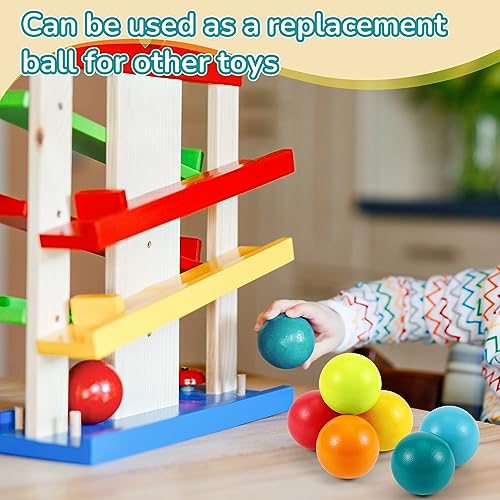 Image of Bucherry 12 Pcs Montessori Wooden Balls 1.8 Inch Wooden Replacement Ball Educational Counting Toys Preschool Learning Material and Stacker Matching (Fresh Color)