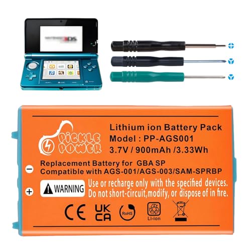 Gameboy Advance SP Batterie rechargeable Pickle Power 900 mAh avec kit d'outils pour consoles de jeu Nintendo GBA SP