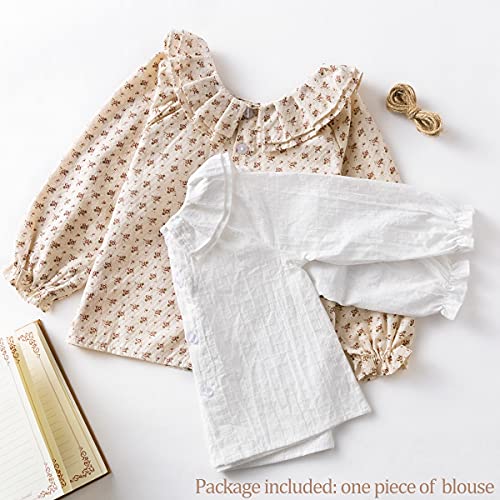 Curipeer Toddler Girls Long Sleeve Blouse Spring Floral Lapel Collar Shirts For Kids Loose Tops B-Apricot #TOP3