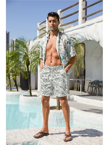 Image of RQP Mens Cotton Linen Shorts Casual Drawstring 7inch Inseam Shorts Stretch Summer Beach Wear