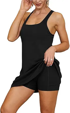 Aurgelmir Womens 2-in-1 Exercise Dresses with Built-in Shorts Workout Athletic Active Golf Tennis Dress with Pockets