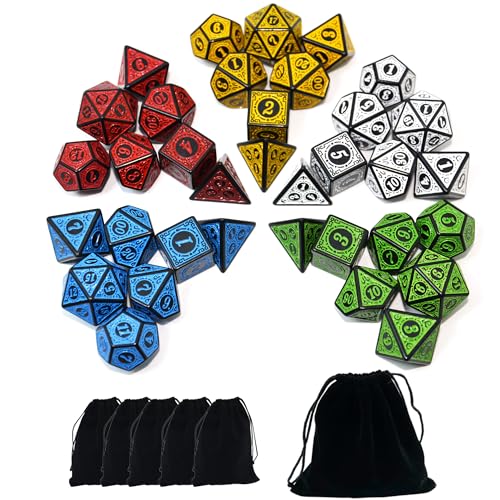 SmartDealsPro Set di dadi poliedrici bicolori con tasche per D&D DND RPG MTG Dungeon and Dragons tavolo Roll Board giochi D4 D6 D8 D10 D% D12 D20 (set retrò in 5 colori)