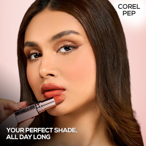 Image of RENEE Everstay Long Stay Matte Lipstick - Coral Pep, Hydrating & Non-Drying, Smudge-Proof, Lightweight, Long Lasting, Intense Pigment, Full Coverage, Vitamin E Infused, For All Occasions, 4.2g | Long-lasting