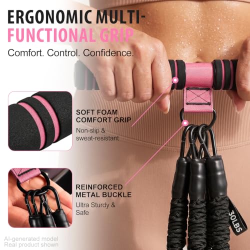 Image of Adjustable Foot Pedal Resistance Band with Handle, Multifunction AB /Core Workout Equipment for Women, 3-in-1 Exercise Bands for Working Out, 30-90lbs Heavy Duty Home Gym Yoga Fitness Equipment