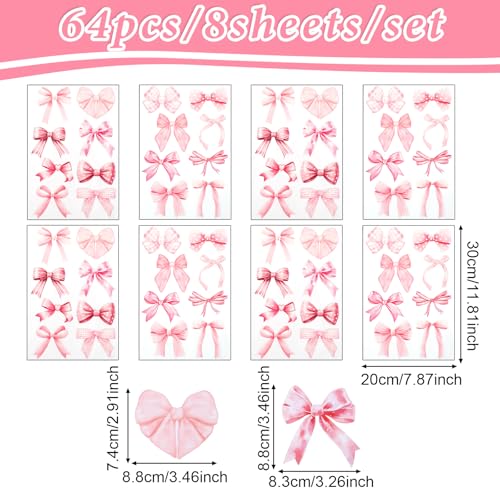 64 adhesivos de pared lazo rosa en vinilo miniatura 2