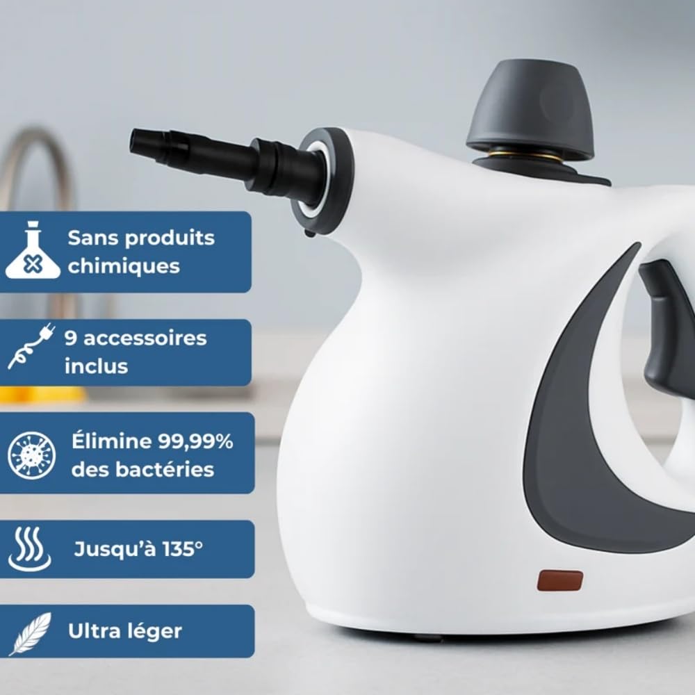 Nettoyeur Vapeur Steameo avec 9 Accessoires,Pratique, nettoyage en profondeur - Nettoyage Domestique Rapide pour Sols, Vitres, Tapis